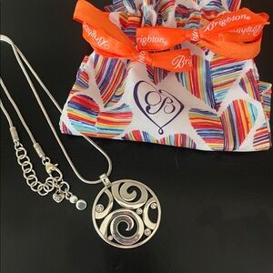 Brighton Silver Swirl Medallion Necklace with Crystal Accents
